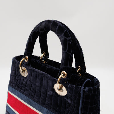 Lady D-Lite Medium Blue & Red Velvet Crocodile Pattern