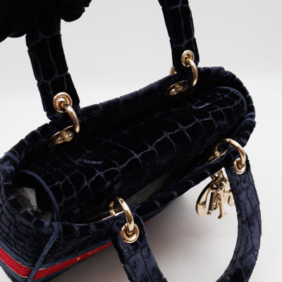 Lady D-Lite Medium Blue & Red Velvet Crocodile Pattern