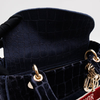 Lady D-Lite Medium Blue & Red Velvet Crocodile Pattern