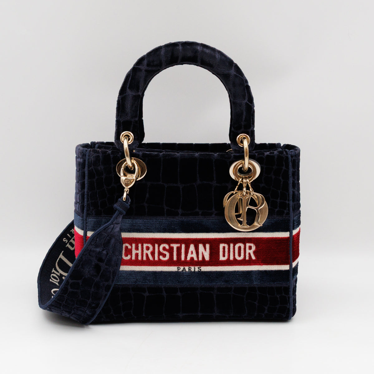 Lady D-Lite Medium Blue & Red Velvet Crocodile Pattern