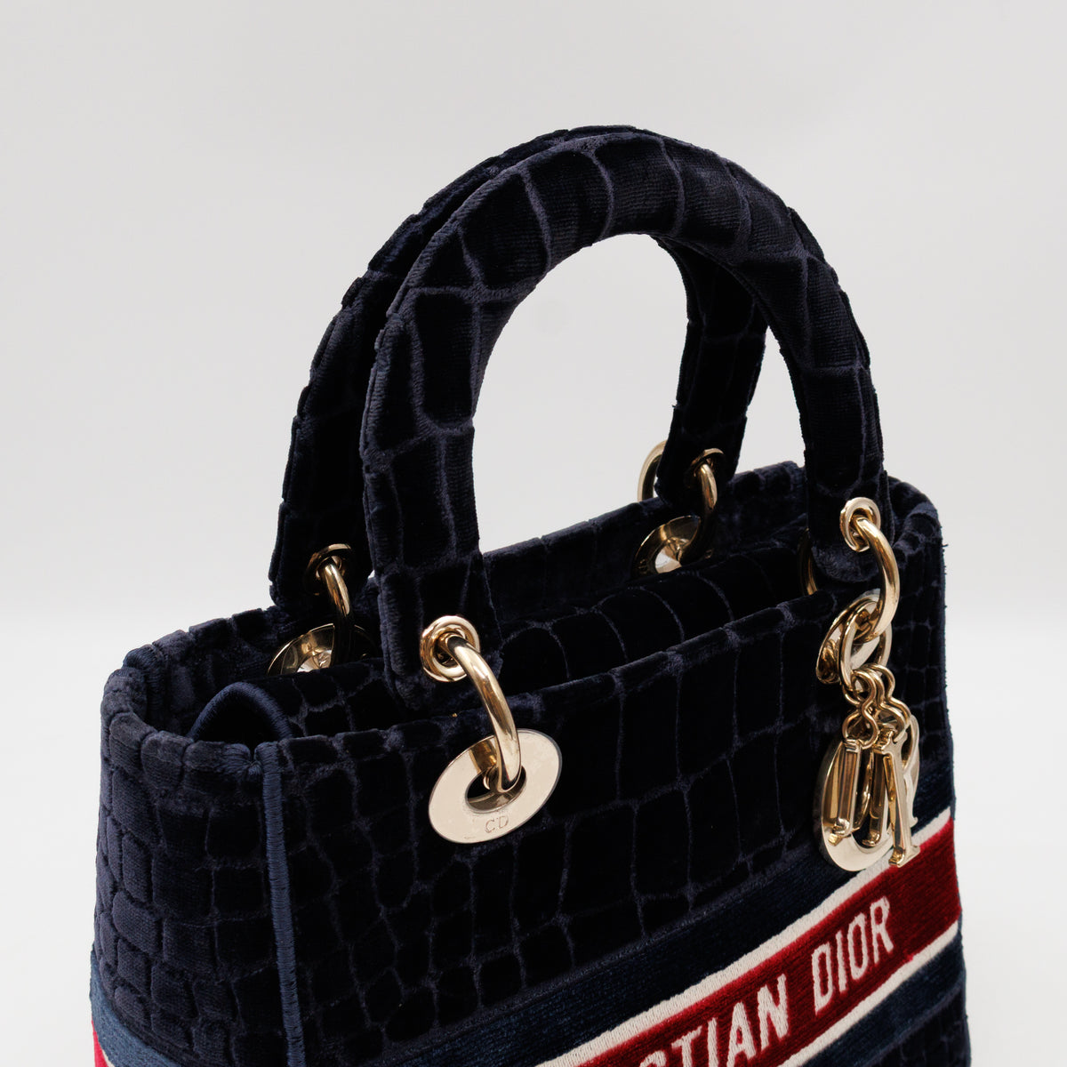 Lady D-Lite Medium Blue & Red Velvet Crocodile Pattern