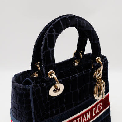 Lady D-Lite Medium Blue & Red Velvet Crocodile Pattern