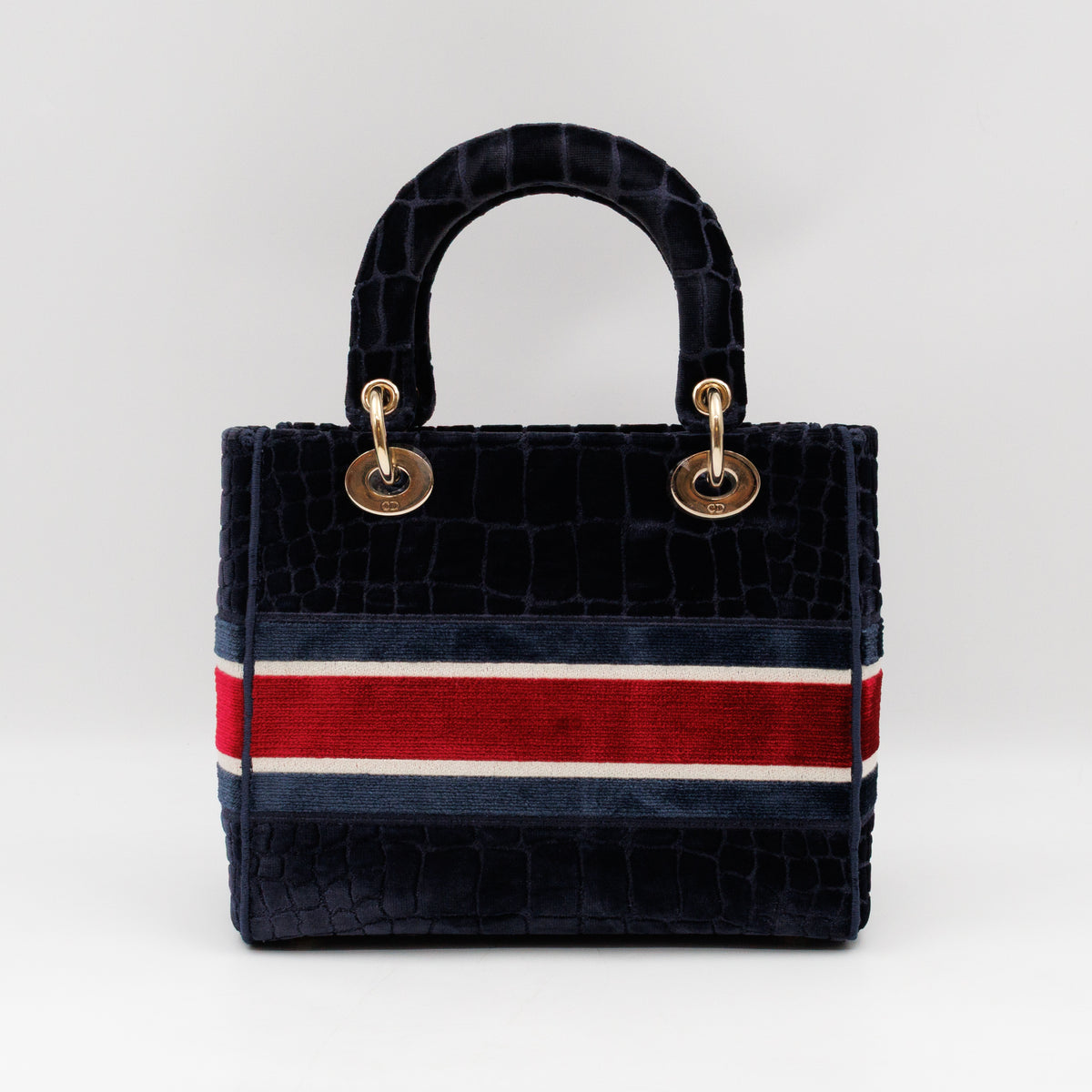 Lady D-Lite Medium Blue & Red Velvet Crocodile Pattern