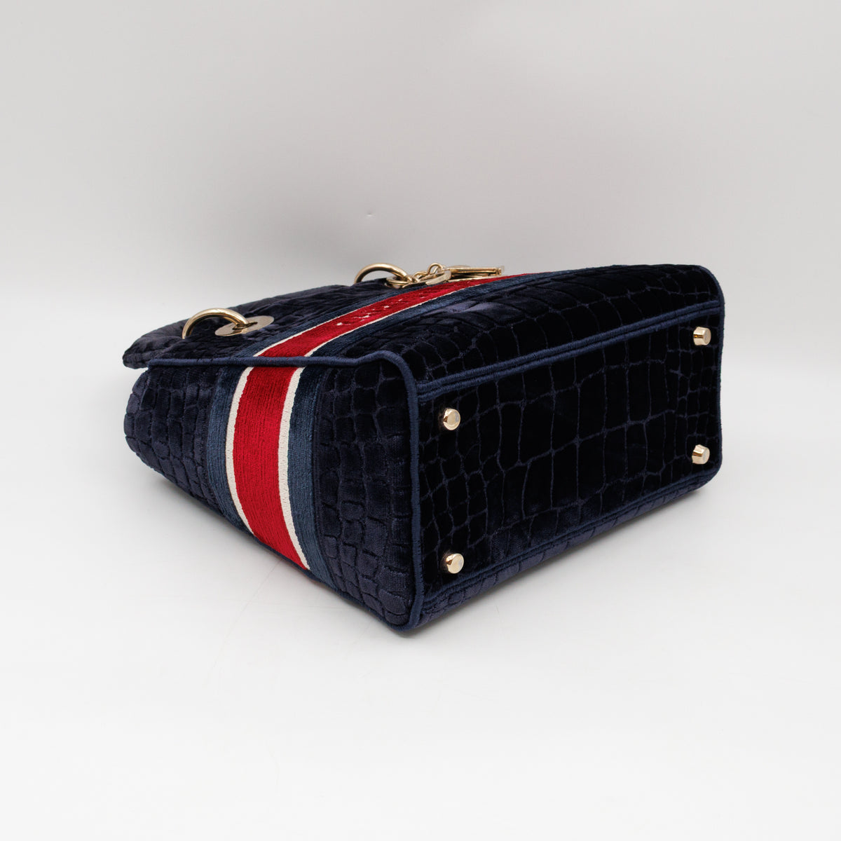 Lady D-Lite Medium Blue & Red Velvet Crocodile Pattern