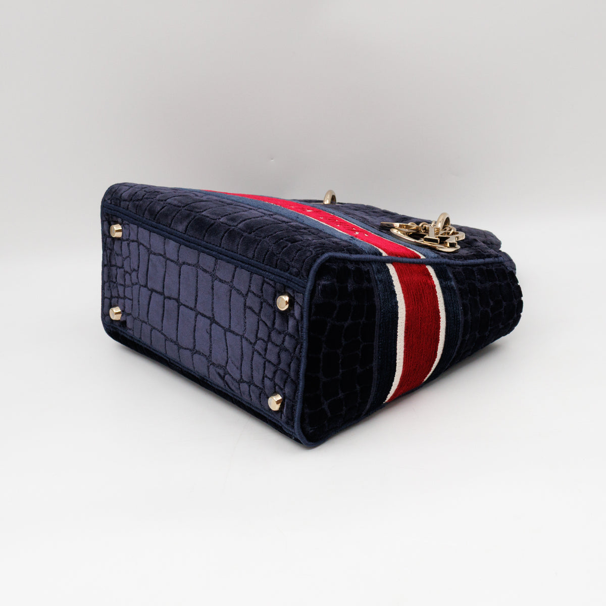 Lady D-Lite Medium Blue & Red Velvet Crocodile Pattern