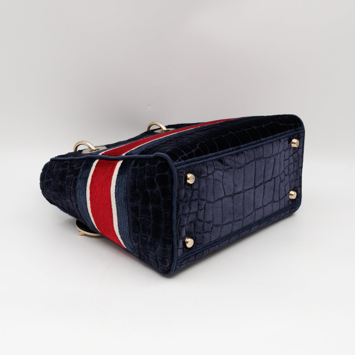 Lady D-Lite Medium Blue & Red Velvet Crocodile Pattern