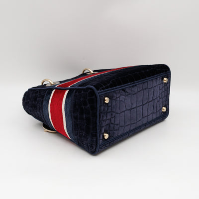 Lady D-Lite Medium Blue & Red Velvet Crocodile Pattern