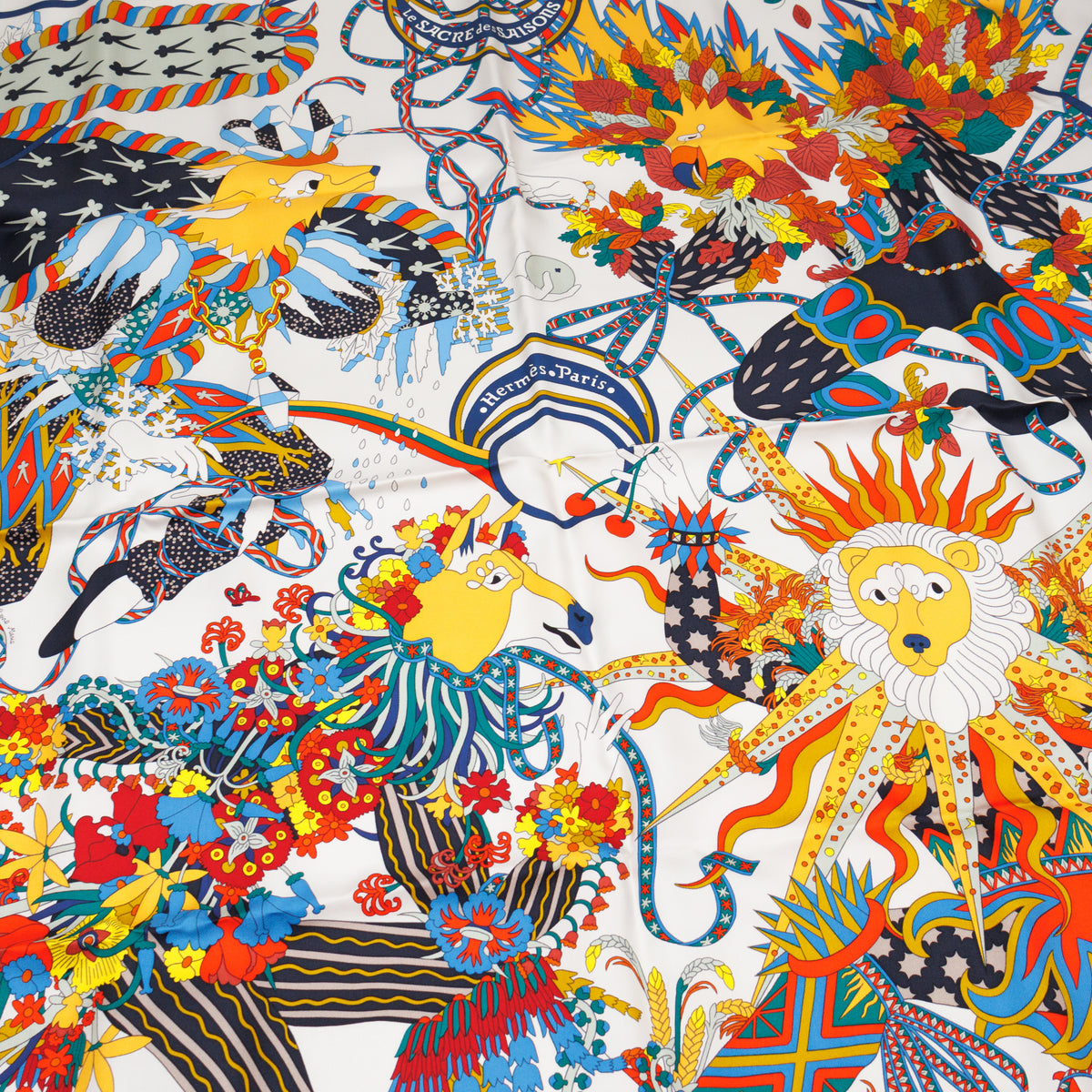 Silk Scarf 90 Le Sacre Des Saisons White