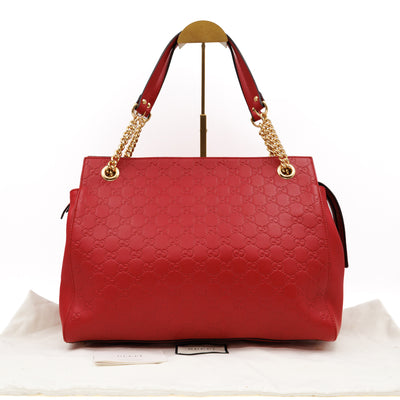 Signature Tote Bag Red Guccissima Leather