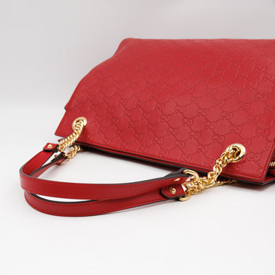 Signature Tote Bag Red Guccissima Leather