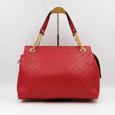 Signature Tote Bag Red Guccissima Leather