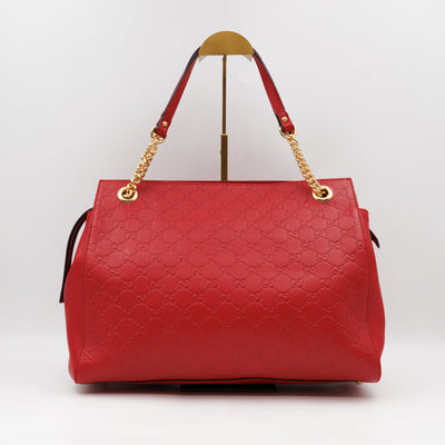 Signature Tote Bag Red Guccissima Leather