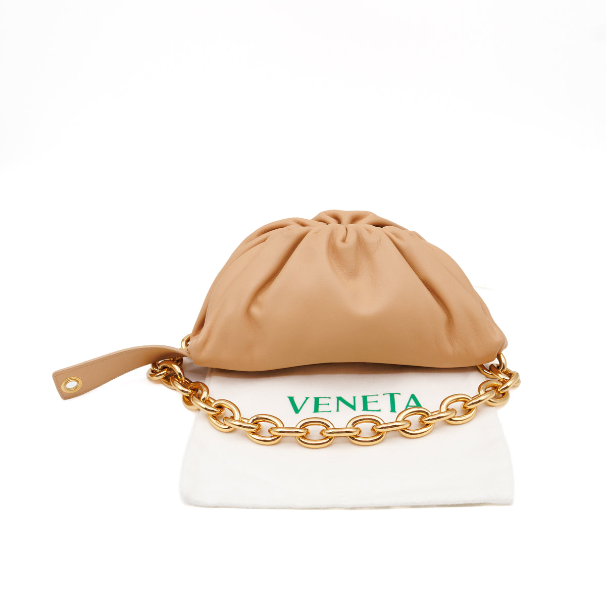 Mini Chain Pouch Waist Bag Beige Leather