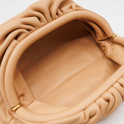 Mini Chain Pouch Waist Bag Beige Leather