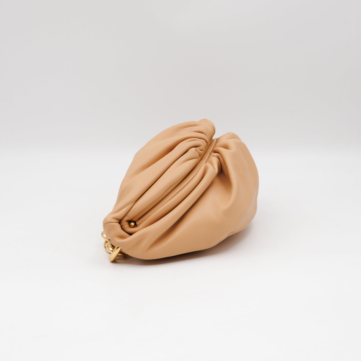 Mini Chain Pouch Waist Bag Beige Leather