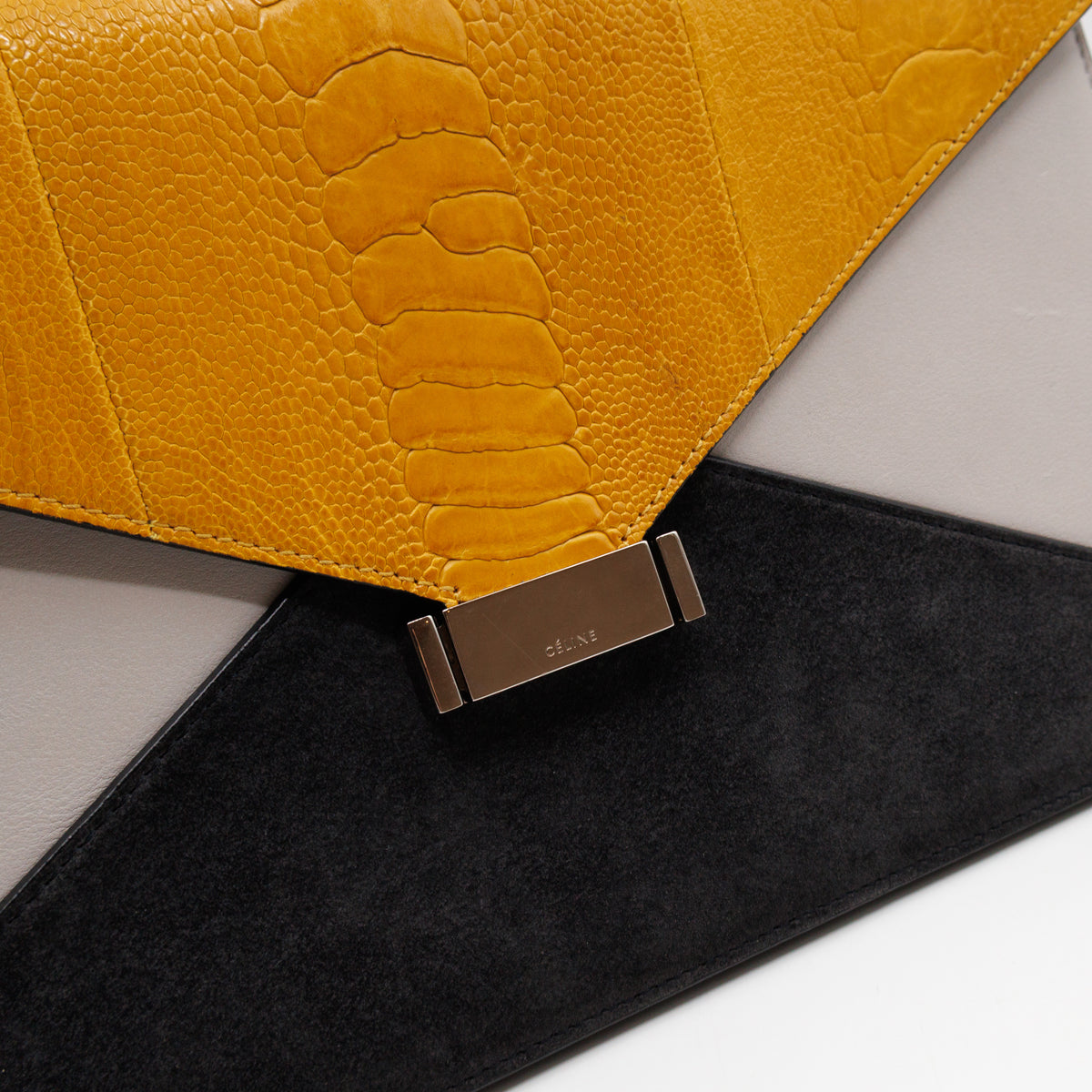 Tri-Color Diamond Clutch Ostrich Leather & Suede