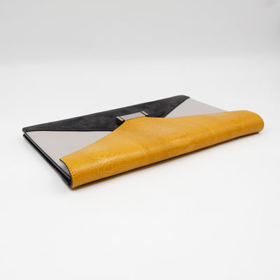 Tri-Color Diamond Clutch Ostrich Leather & Suede