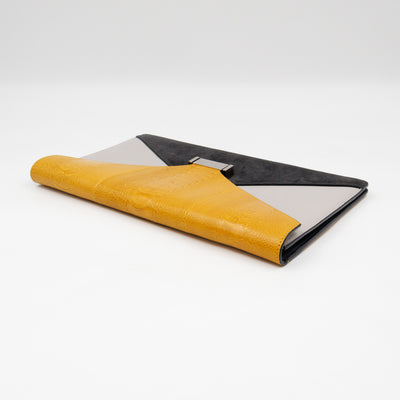Tri-Color Diamond Clutch Ostrich Leather & Suede