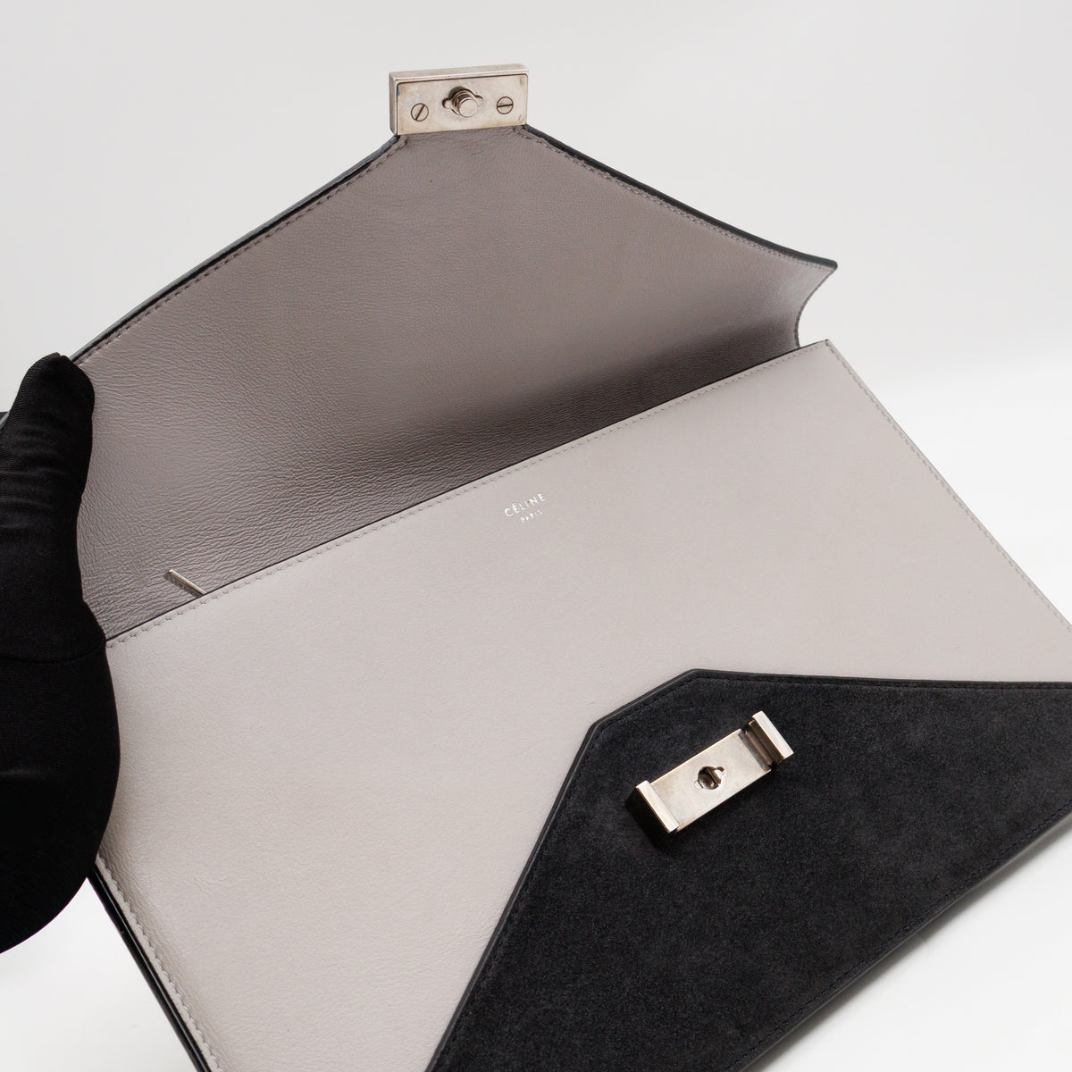 Tri-Color Diamond Clutch Ostrich Leather & Suede