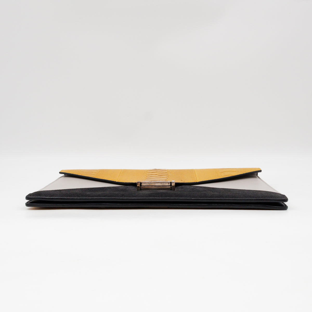 Tri-Color Diamond Clutch Ostrich Leather & Suede