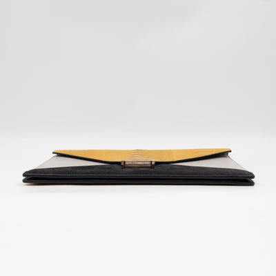 Tri-Color Diamond Clutch Ostrich Leather & Suede