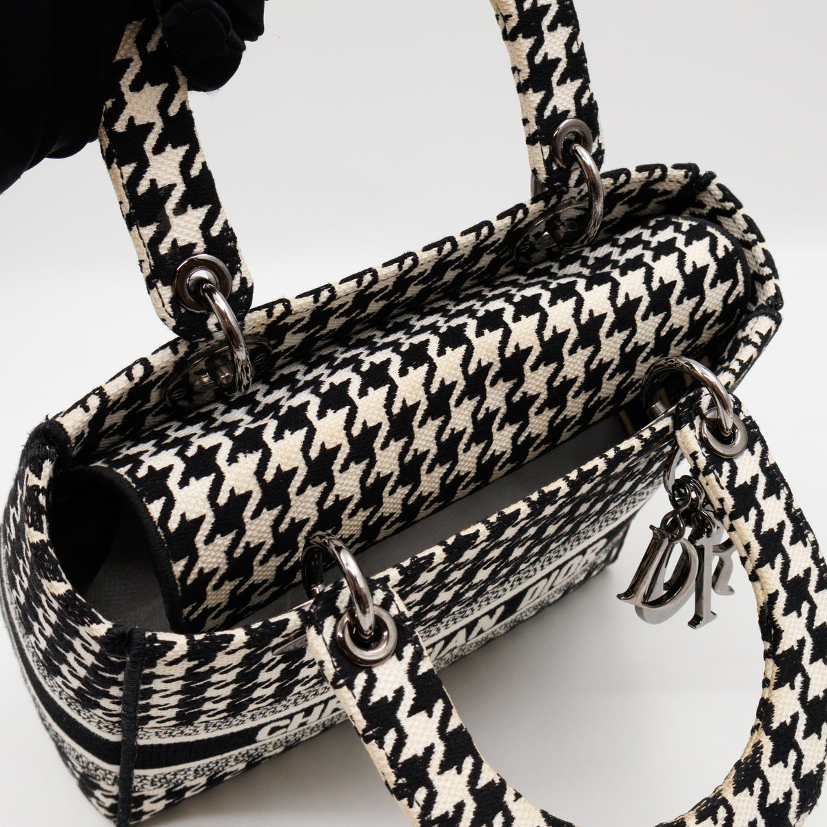 Lady D-Lite Embroidered Houndstooth Black White Canvas