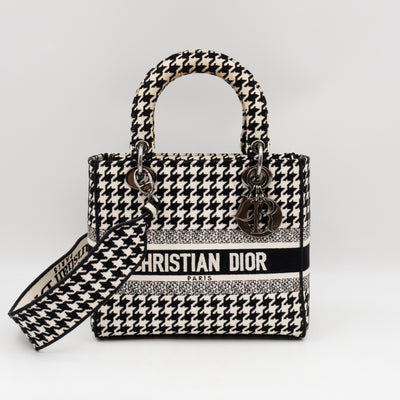 Lady D-Lite Embroidered Houndstooth Black White Canvas