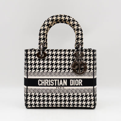 Lady D-Lite Embroidered Houndstooth Black White Canvas