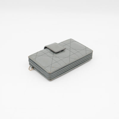 Lady Dior Jasmine Card Holder Grey Patent Leather