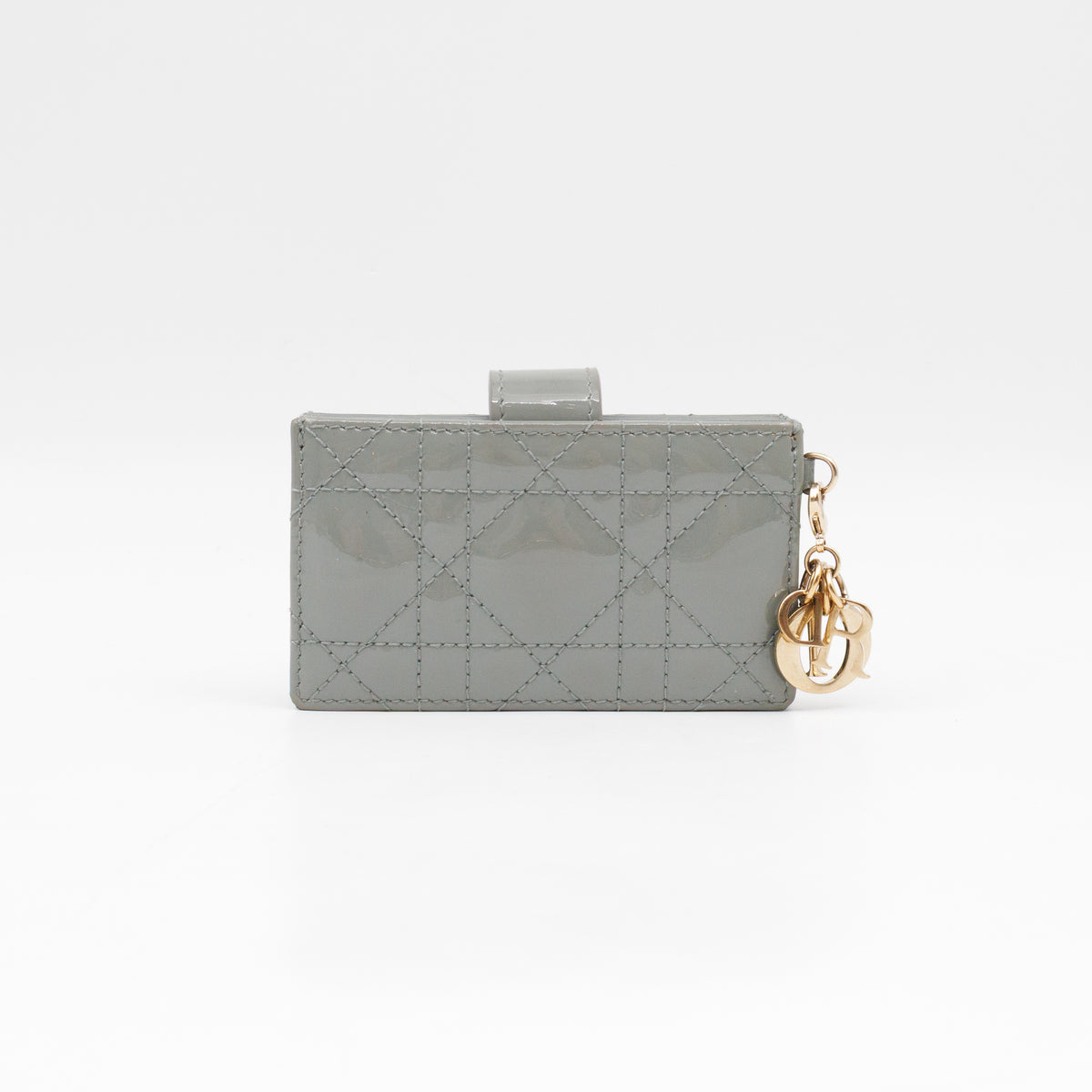 Lady Dior Jasmine Card Holder Grey Patent Leather