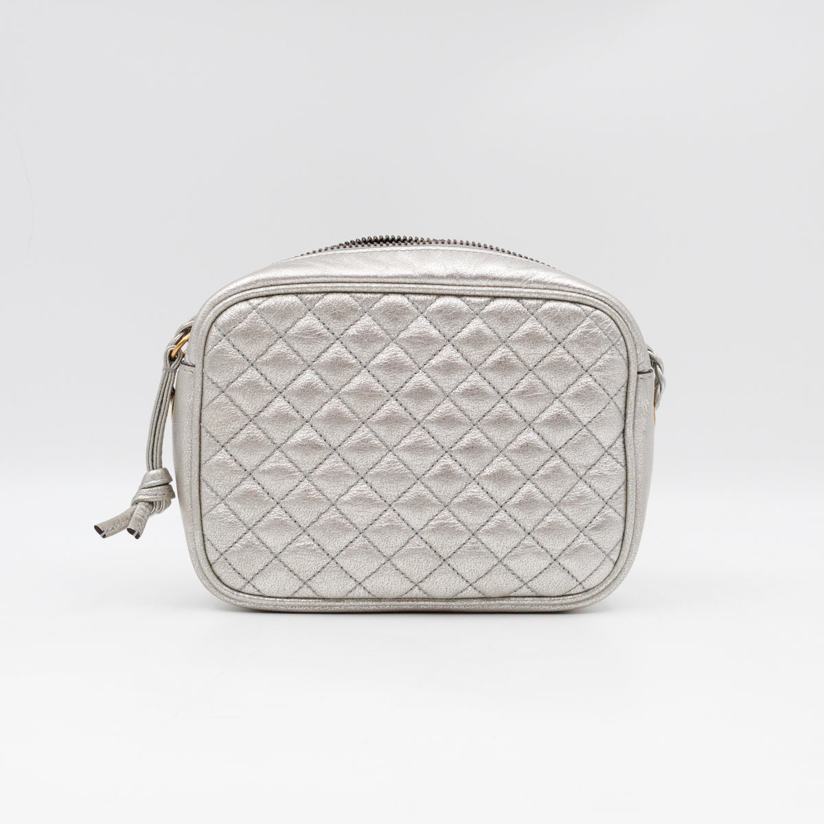 GG Shoulder Bag Silver Metallic Quilted Leather