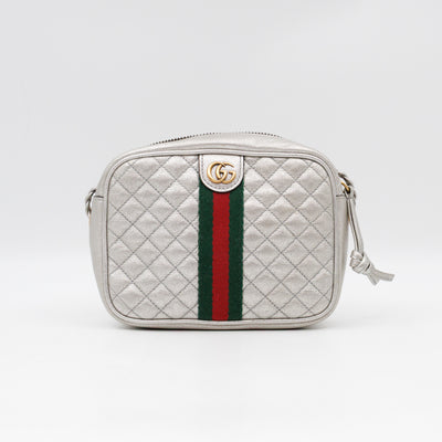 GG Shoulder Bag Silver Metallic Quilted Leather