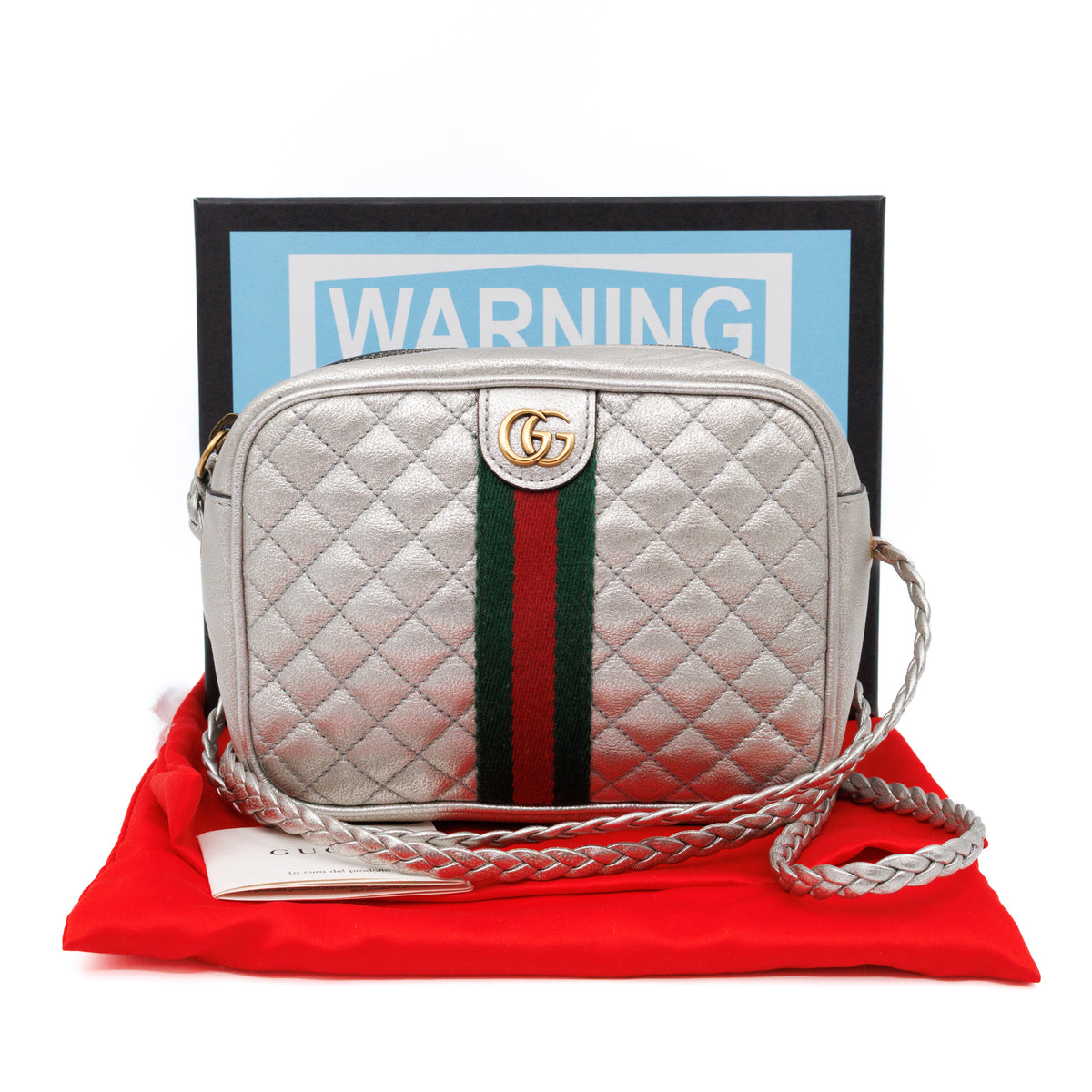 GG Shoulder Bag Silver Metallic Quilted Leather