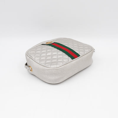 GG Shoulder Bag Silver Metallic Quilted Leather