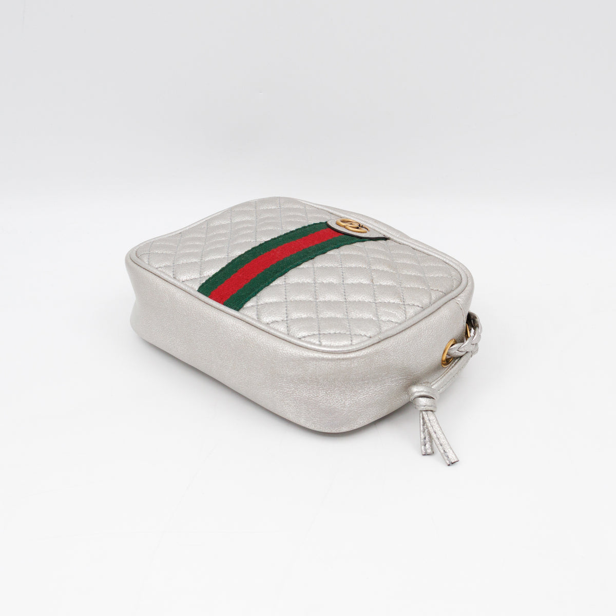 GG Shoulder Bag Silver Metallic Quilted Leather