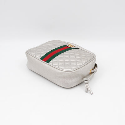 GG Shoulder Bag Silver Metallic Quilted Leather