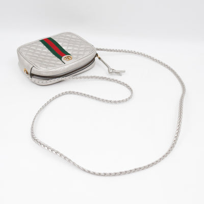 GG Shoulder Bag Silver Metallic Quilted Leather
