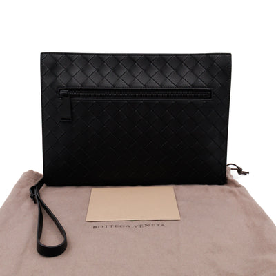 Intrecciato Document Case with Wristlet Small Black Leather