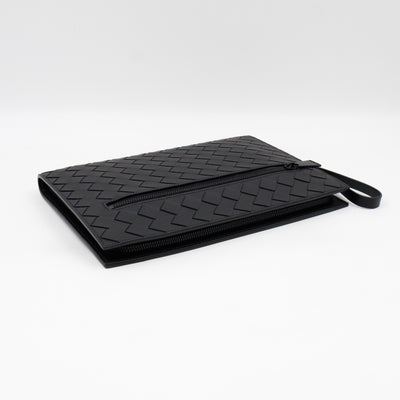Intrecciato Document Case with Wristlet Small Black Leather