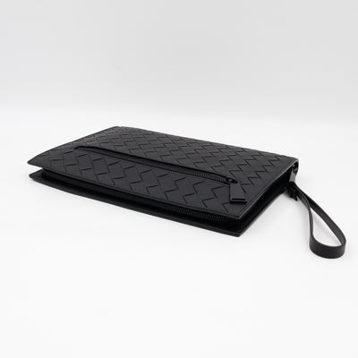 Intrecciato Document Case with Wristlet Small Black Leather