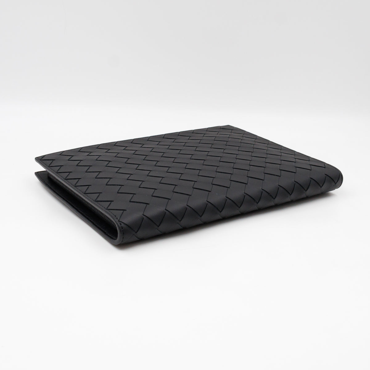 Intrecciato Document Case with Wristlet Small Black Leather