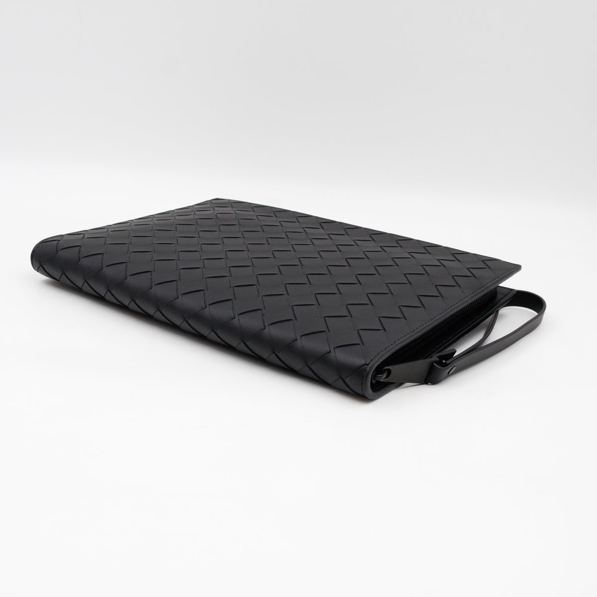Intrecciato Document Case with Wristlet Small Black Leather