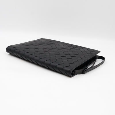 Intrecciato Document Case with Wristlet Small Black Leather