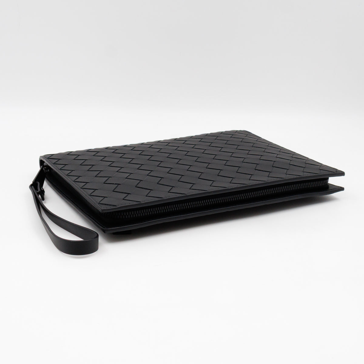 Intrecciato Document Case with Wristlet Small Black Leather