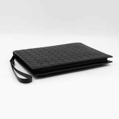 Intrecciato Document Case with Wristlet Small Black Leather