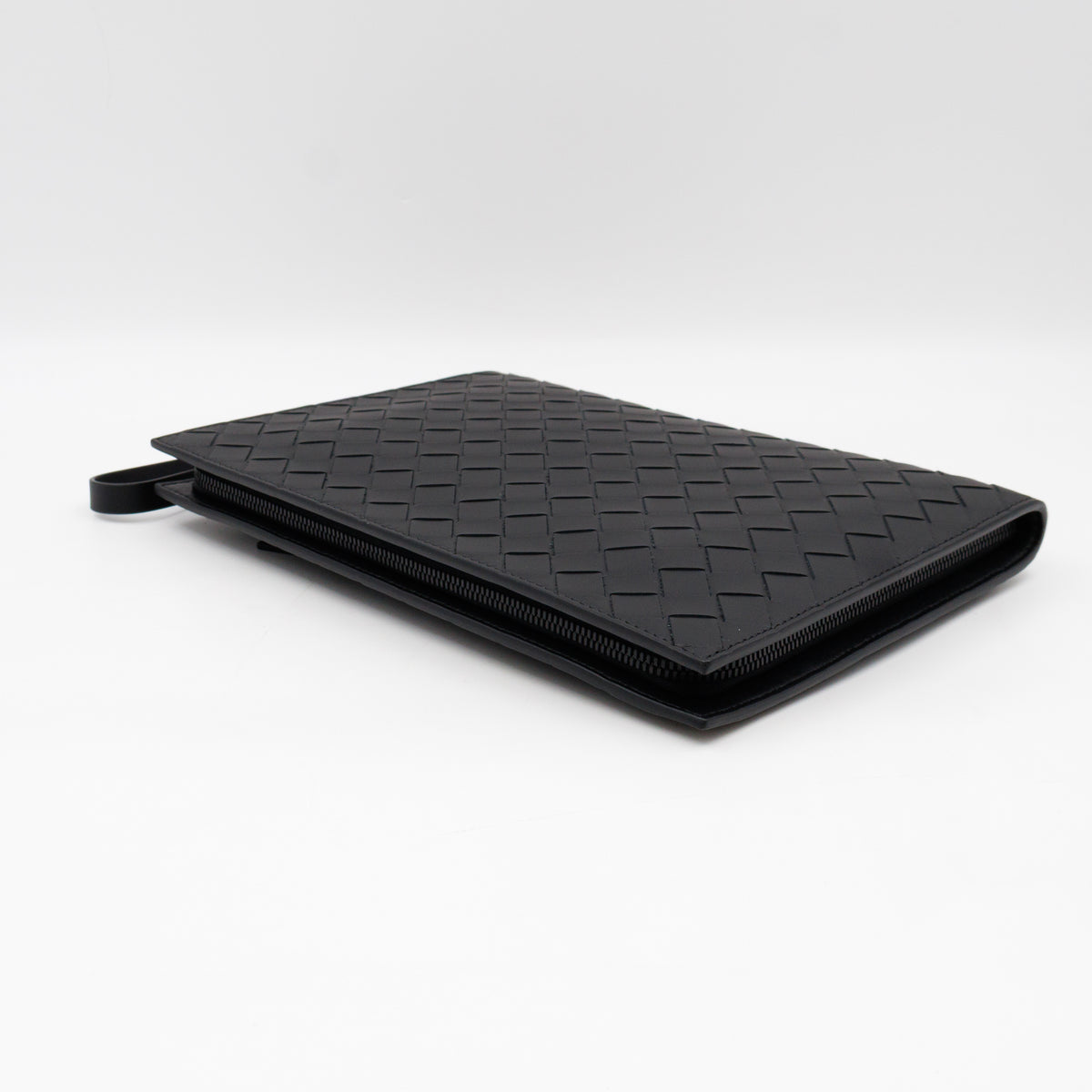 Intrecciato Document Case with Wristlet Small Black Leather