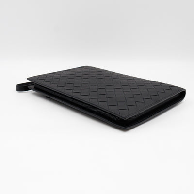 Intrecciato Document Case with Wristlet Small Black Leather