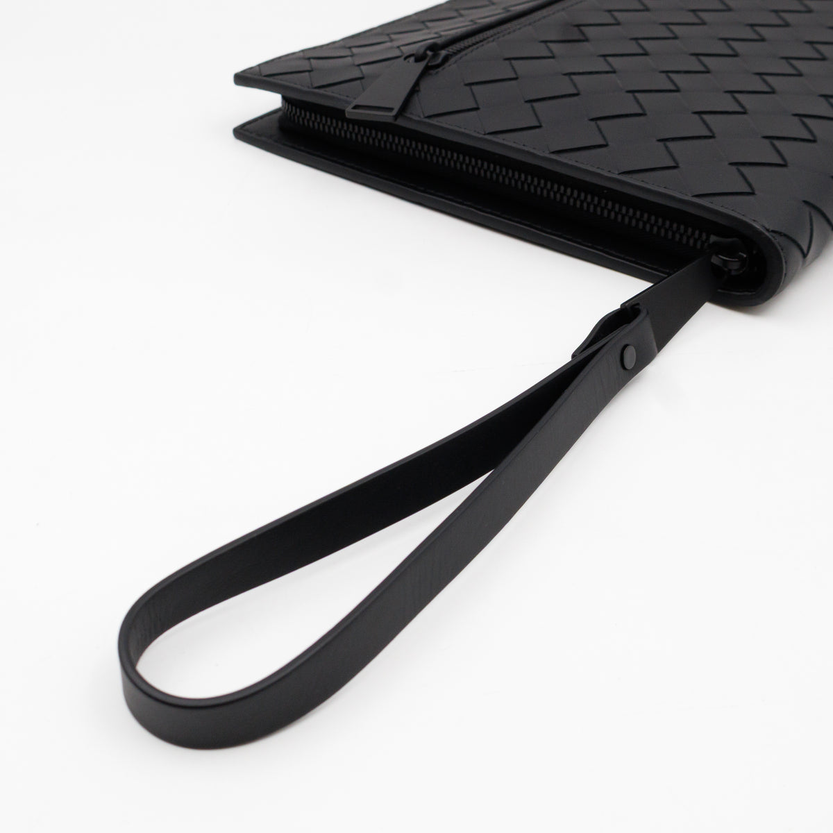 Intrecciato Document Case with Wristlet Small Black Leather
