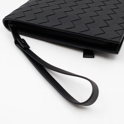 Intrecciato Document Case with Wristlet Small Black Leather