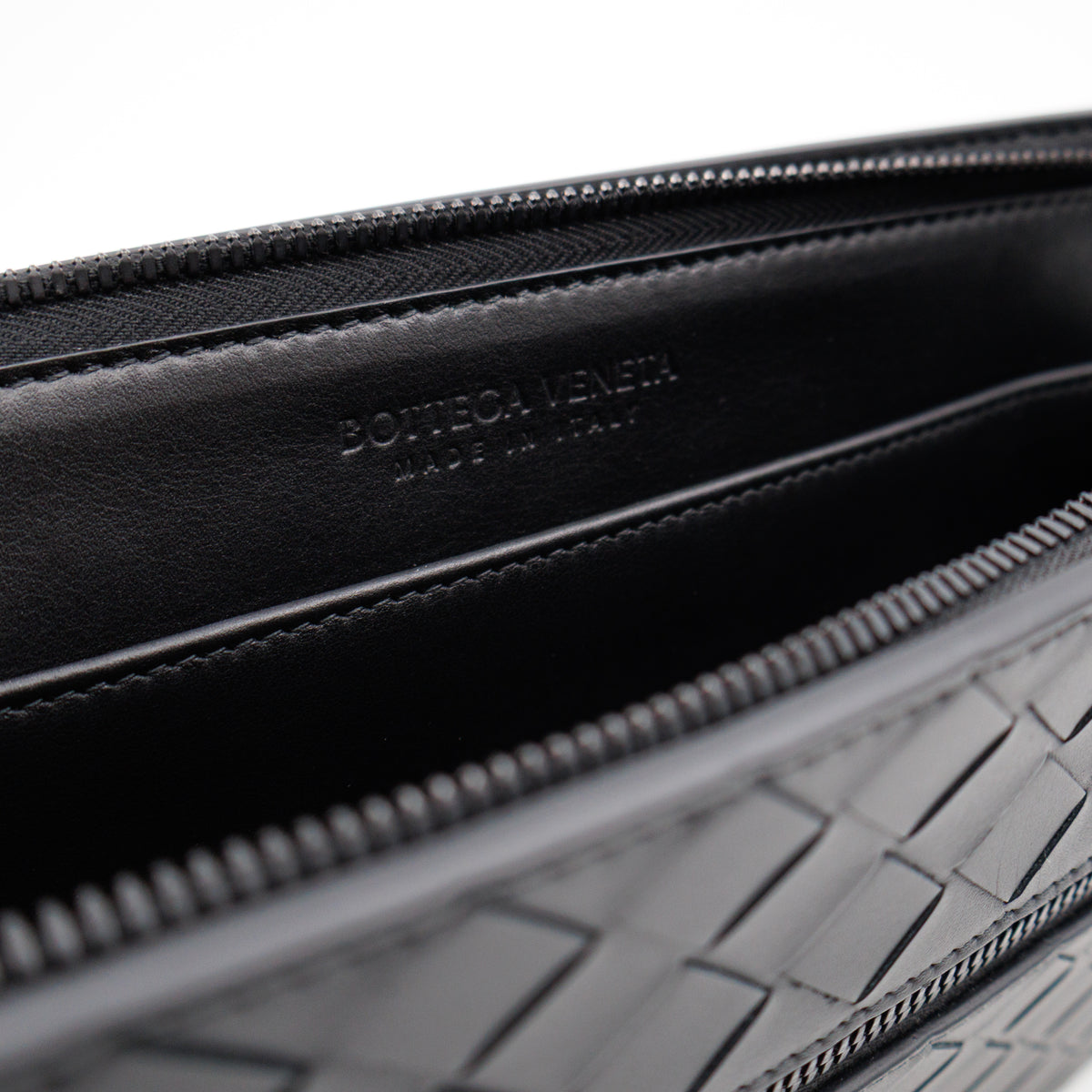 Intrecciato Document Case with Wristlet Small Black Leather